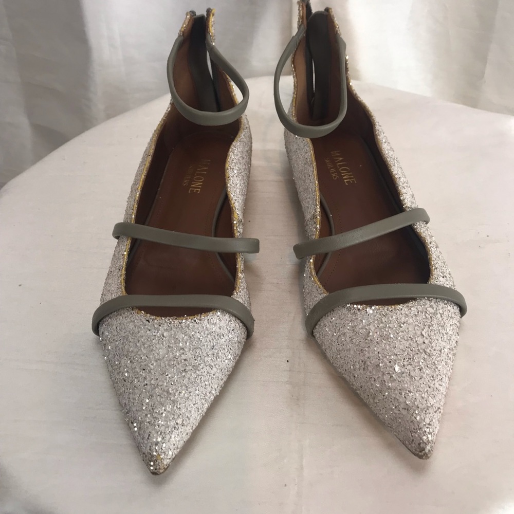 Malone Souliers Off White Glitter Robyn Flats sz 7